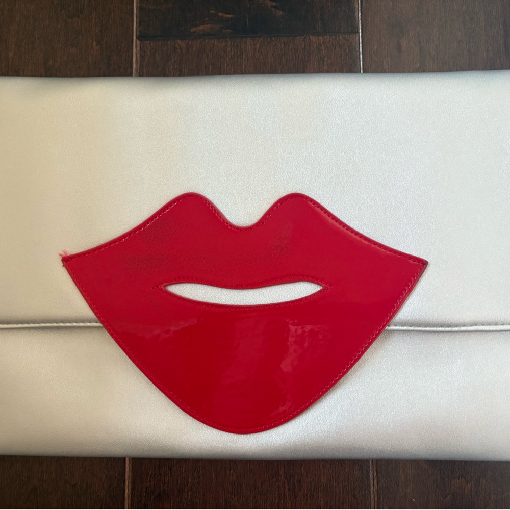 Timmy Woods Silver Clutch with Red Lip Accent